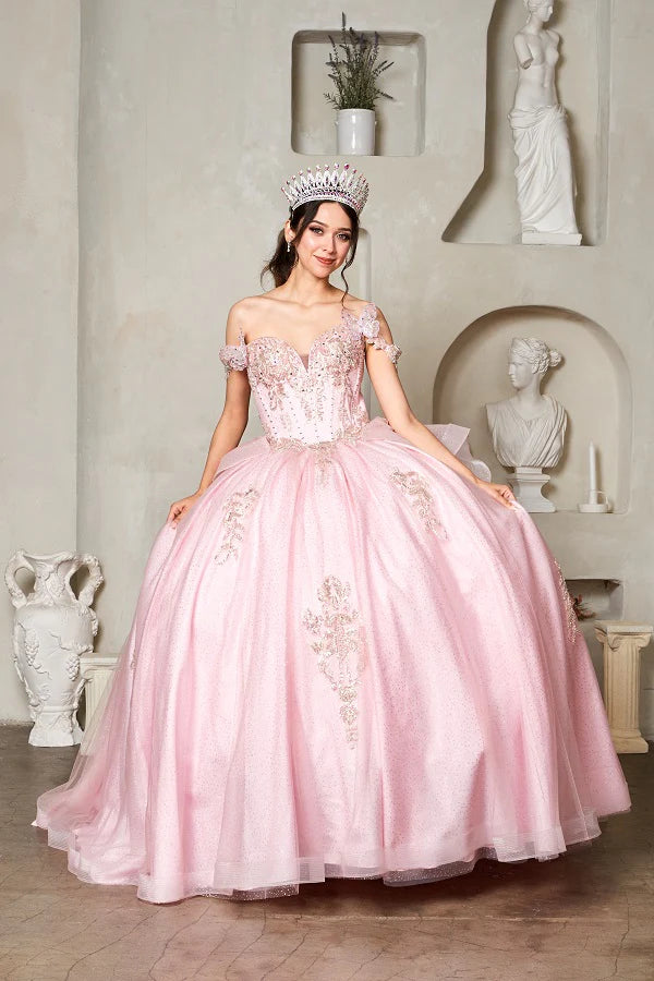 Enchanting Off-Shoulder Butterfly Corset Ball Gown with Regal Train (SCL-30034)
