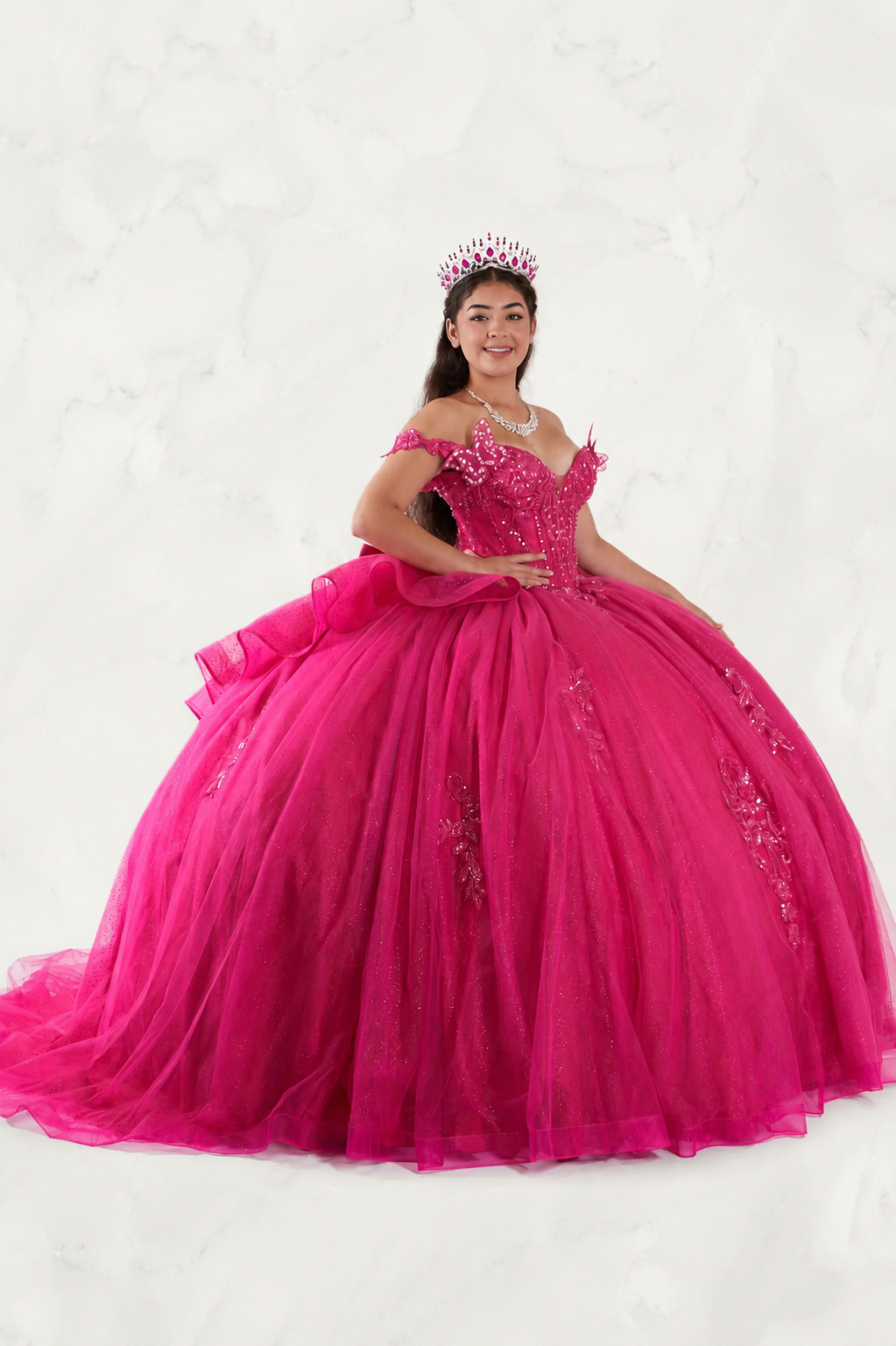 Enchanting Off-Shoulder Butterfly Corset Ball Gown with Regal Train (SCL-30034)