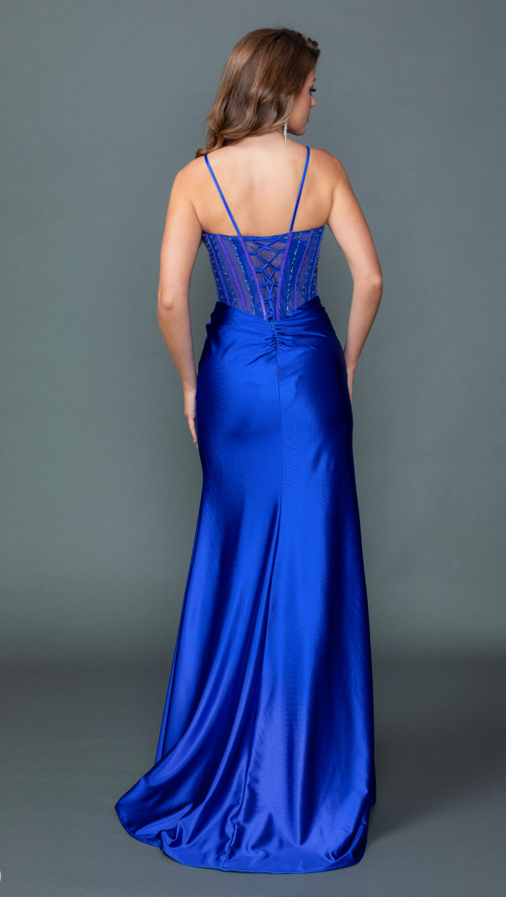 Embellished Corset Bodice With Draped Satin Skirt and Slit (4561)