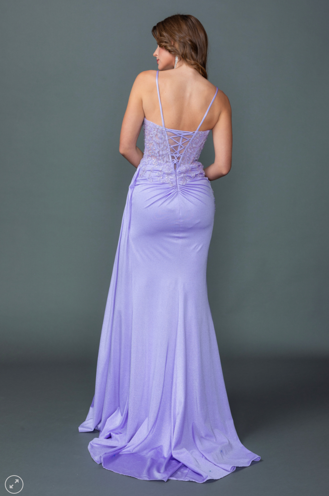 Beaded Glitter Fitted Gown with Sheer Corset Bodice & Slit (4556)