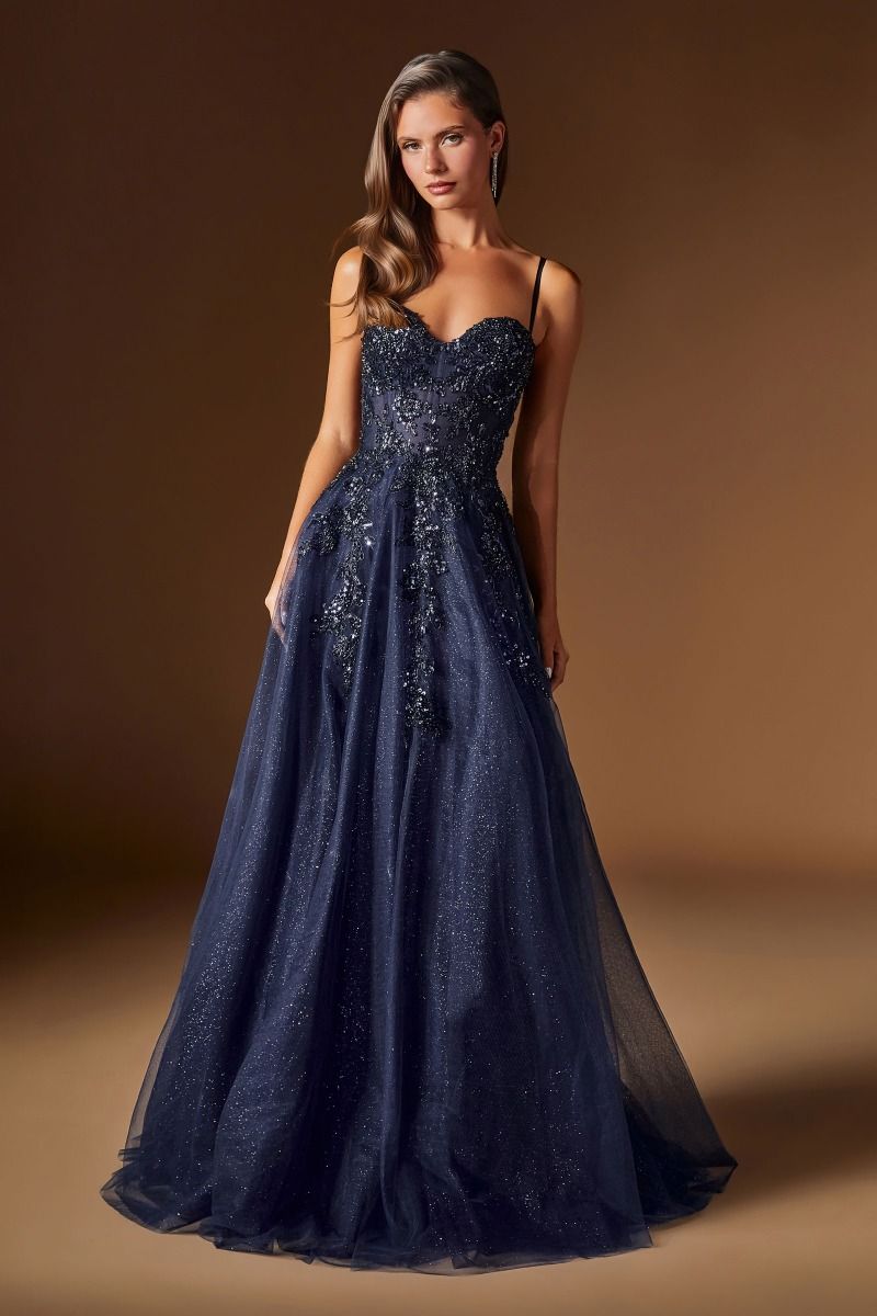 Floral Beaded Corset Ball Gown with Glitter Tulle Skirt (C177)