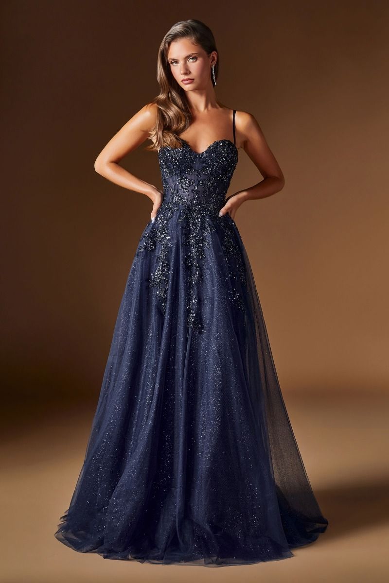 Floral Beaded Corset Ball Gown with Glitter Tulle Skirt (C177)