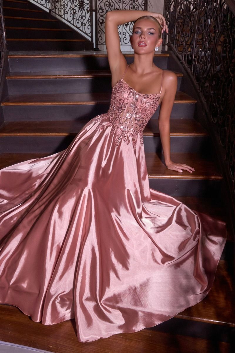 Satin & Lace A-Line Dress (C179)