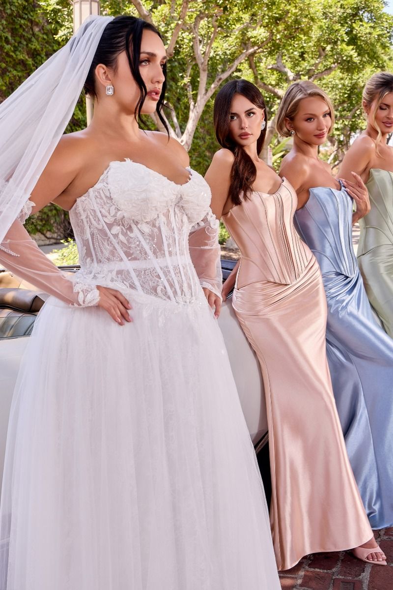 Strapless Satin Mermaid Evening Gown with Sculpted Corset Bodice and Lace-Up Back (CH2602)