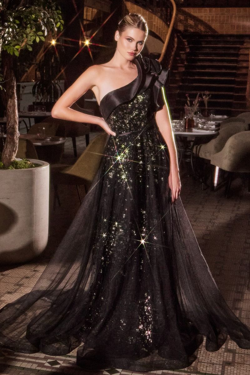 One Shoulder Black Ball Gown (CB157)