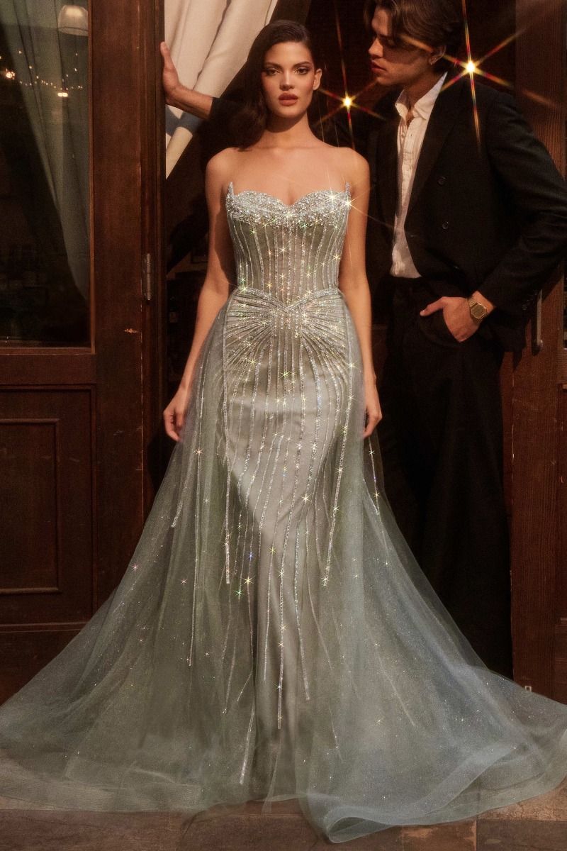 Radiant Strapless Beaded Corset with Fitted Gown and Overskirt (CB158)