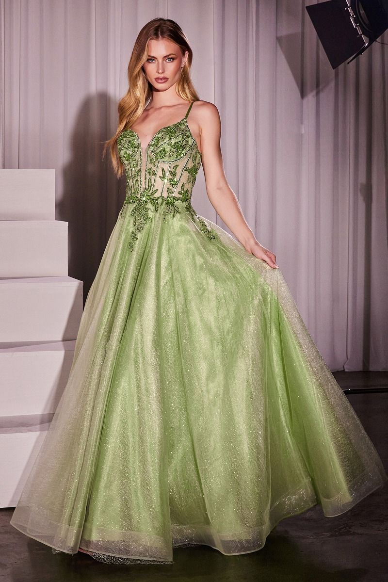 A-Line Layered Tulle Gown & Lace Embellished Bodice (CC0881)