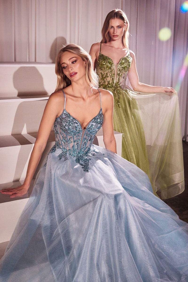 A-Line Layered Tulle Gown & Lace Embellished Bodice (CC0881)