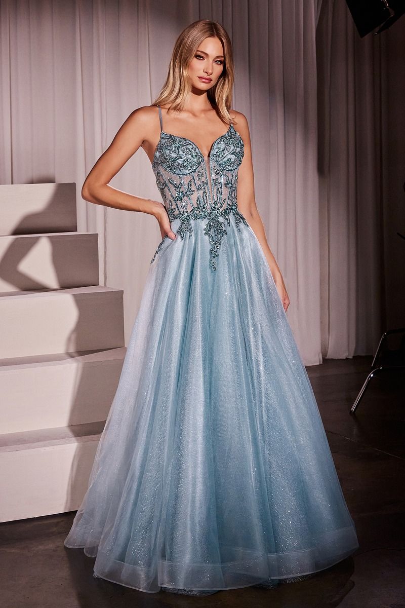 A-Line Layered Tulle Gown & Lace Embellished Bodice (CC0881)