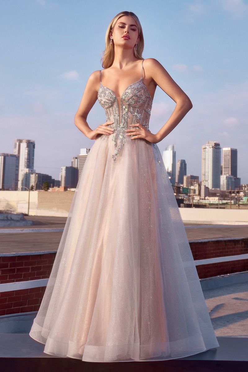 A-Line Layered Tulle Gown & Lace Embellished Bodice (CC0881)