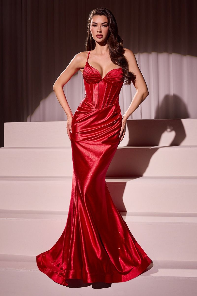 Glitter Dusted Fitted Stretch Satin Gown (CC2397)