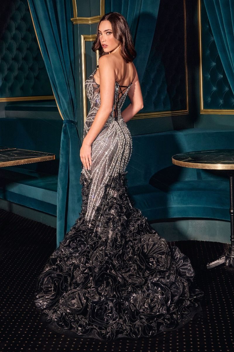 Plunging Neckline Mermaid Organza Evening Gown (CC2488)