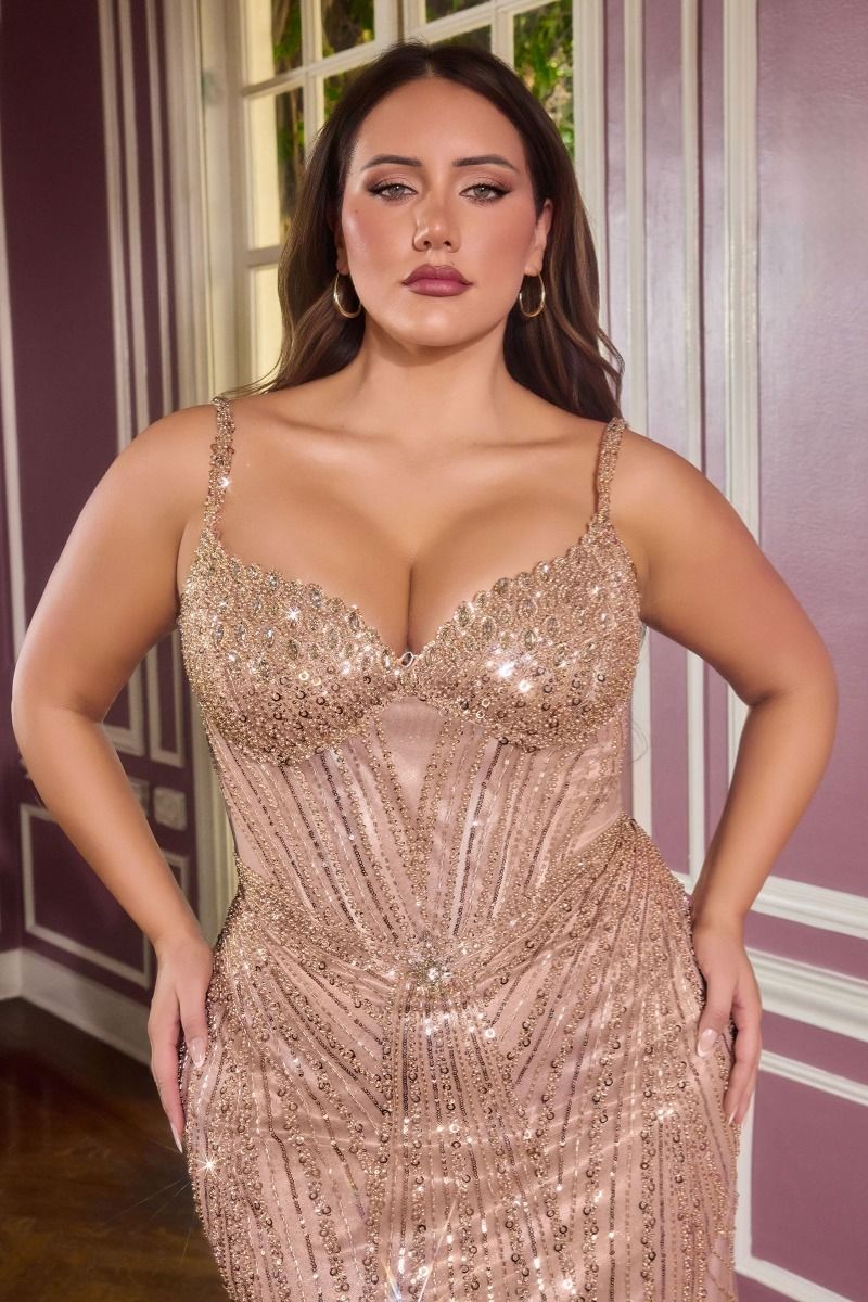 Radiant Sweetheart Beaded Corset with Fitted Mesh Gown (CC398C)