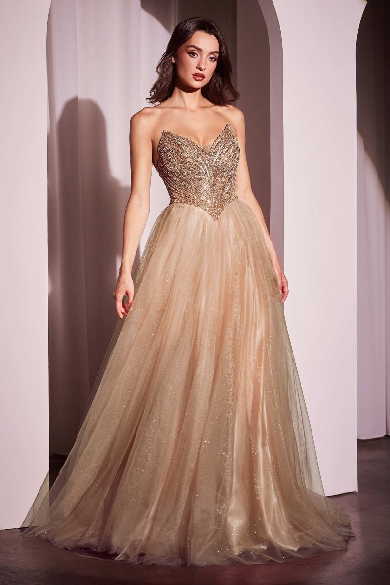 Strapless Beaded Tulle Ball Gown (CC415)