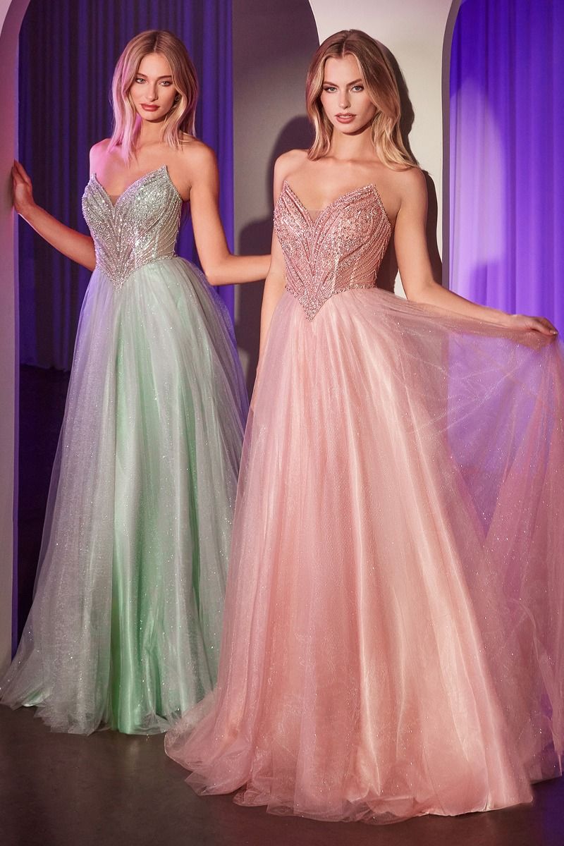 Strapless Beaded Tulle Ball Gown (CC415)