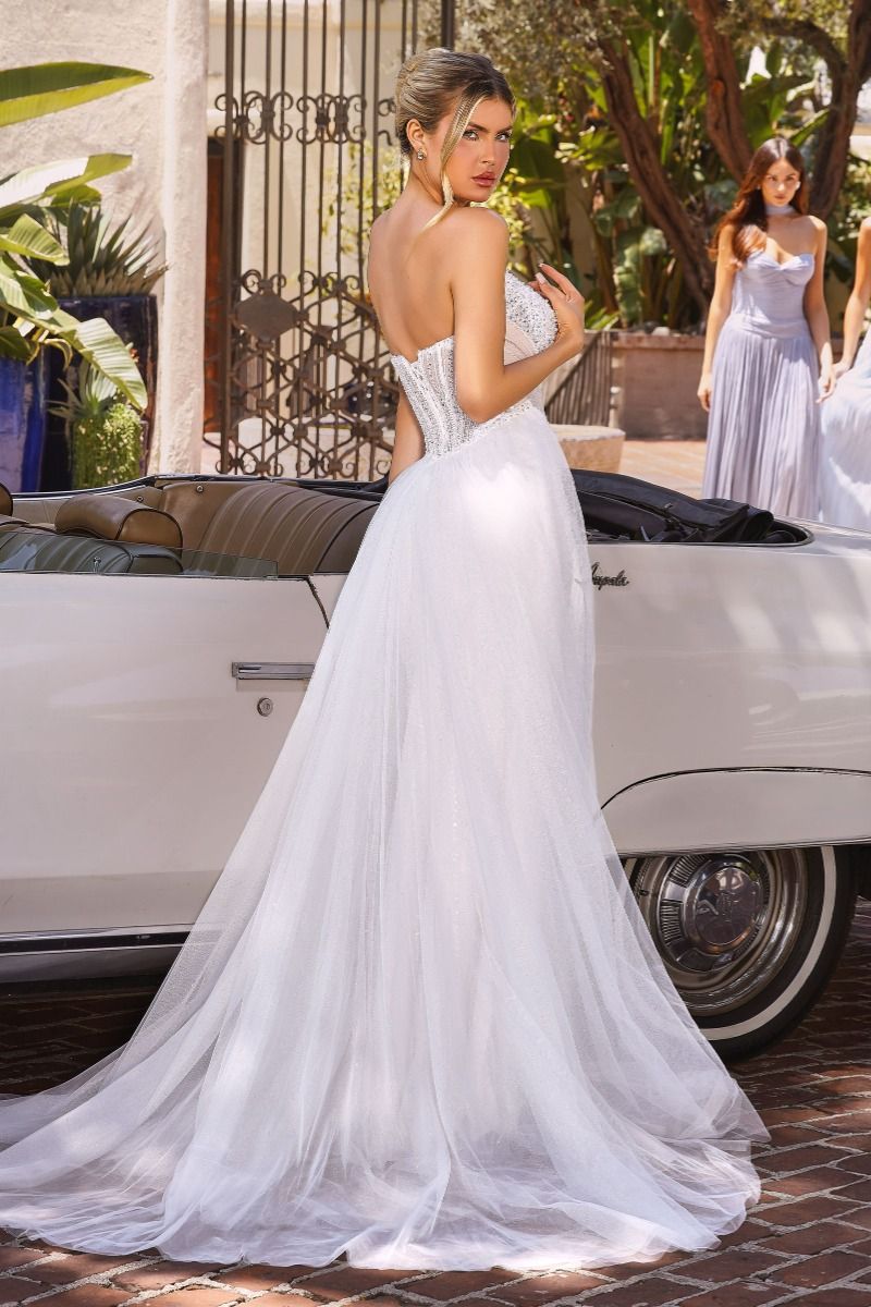 Crystal-Beaded Strapless Corset Wedding Gown with Detachable Overskirt (CC492W)