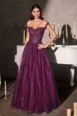 Opulent Off the Shoulder Beaded Corset with Glitter Tulle Gown (CC493)