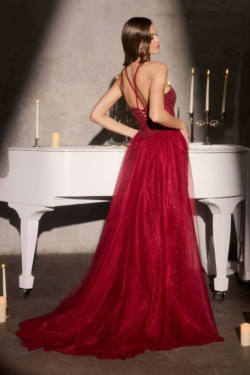 Radiant Halter Beaded Corset with Fitted Gown and Overskirt (CC495)