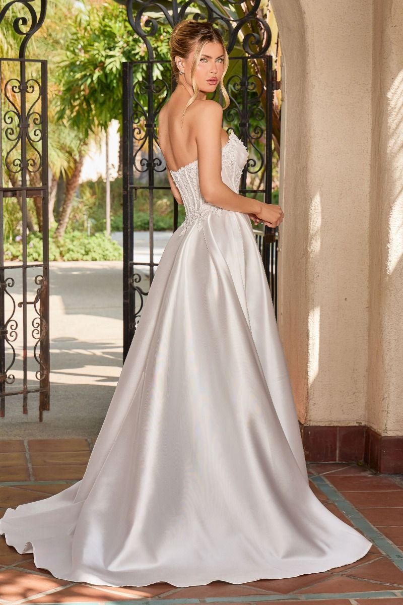 Romantic Strapless Satin A-Line Wedding Gown with Illusion Corset Bodice (CC511W)