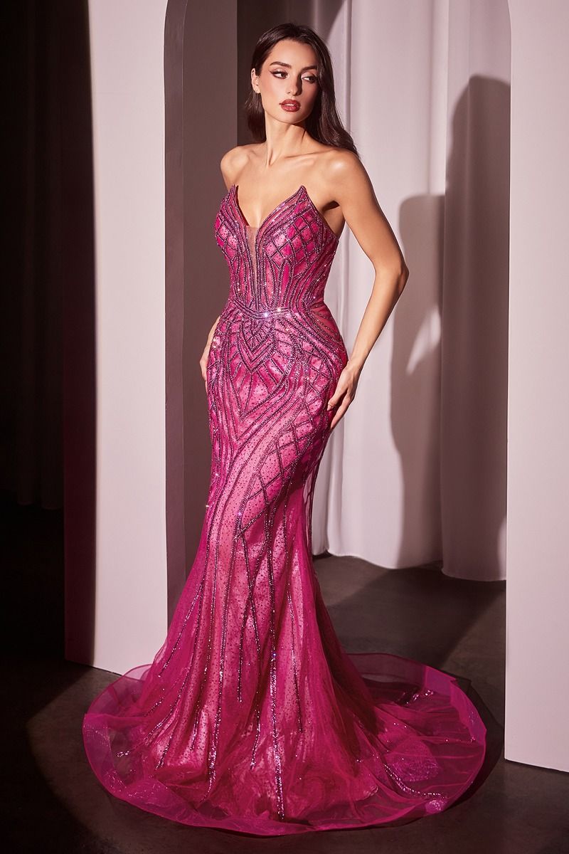 Crystal Strapless Embellished Mermaid Gown (CC6018)