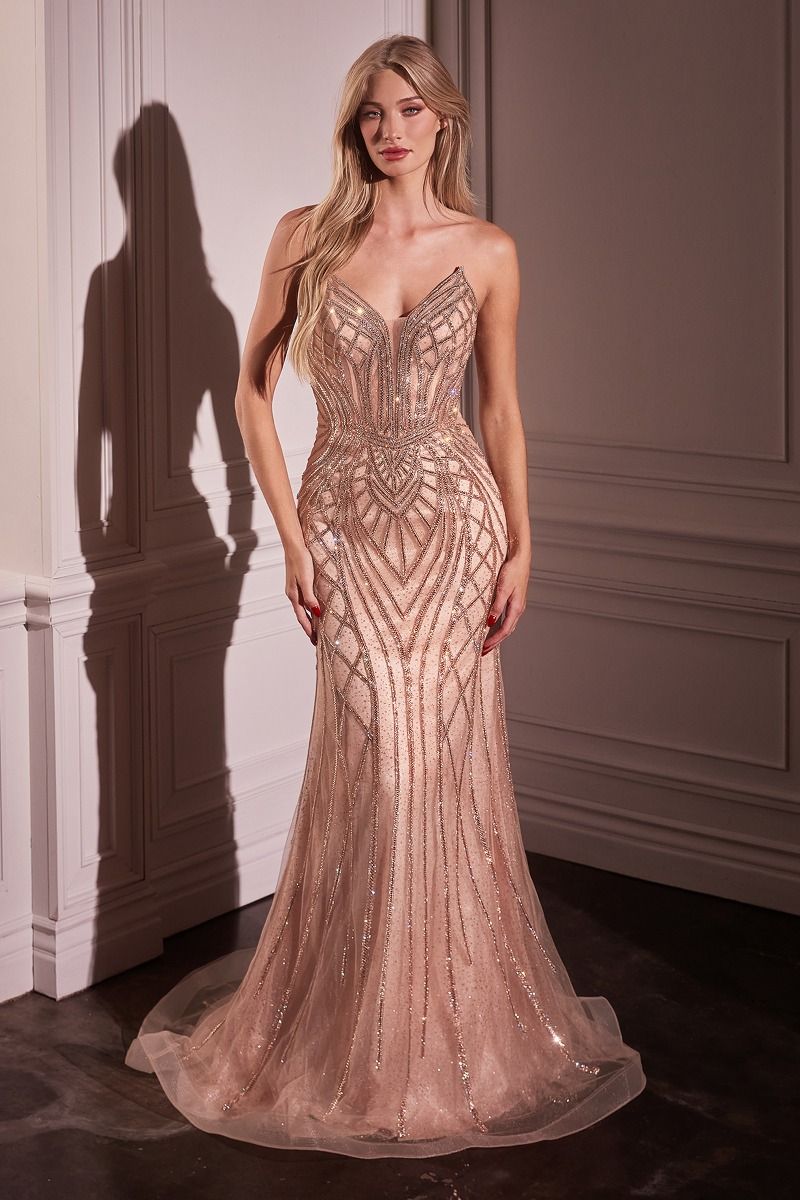 Crystal Strapless Embellished Mermaid Gown (CC6018)