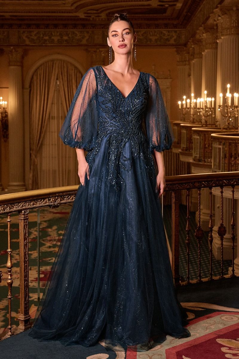 Layered Tulle A-Line Gown With Embellished Appliqué (CD0101)