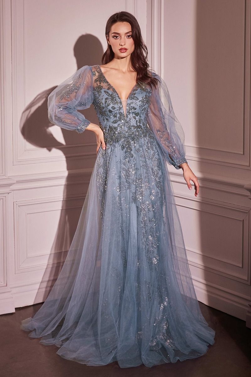 Long Sleeve Layered Tulle A-Line Gown (CD0102)