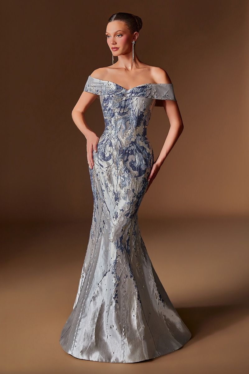 Sculpted Off-the-Shoulder Jacquard Mermaid Gown (CD0107)