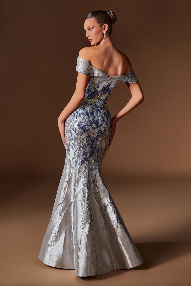 Sculpted Off-the-Shoulder Jacquard Mermaid Gown (CD0107)