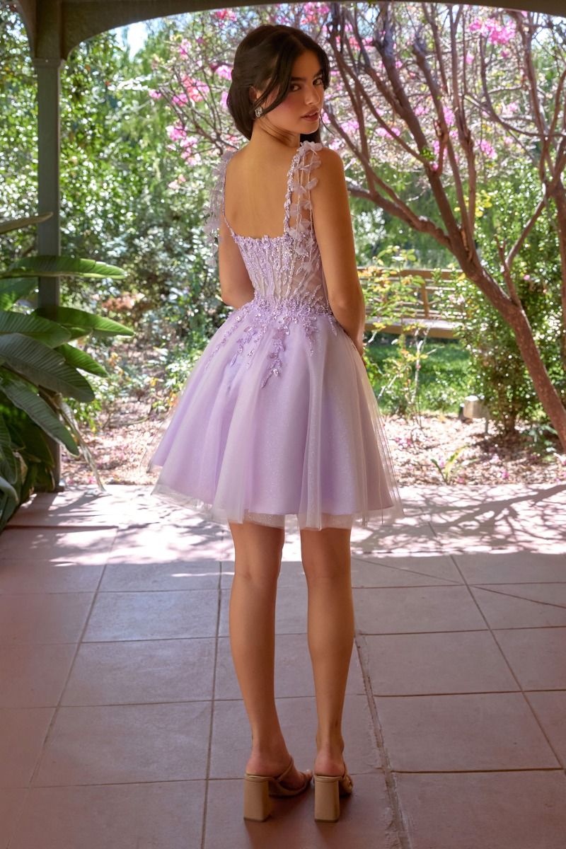 Tulle A-Line Short Dress With Floral Details (CD0249)