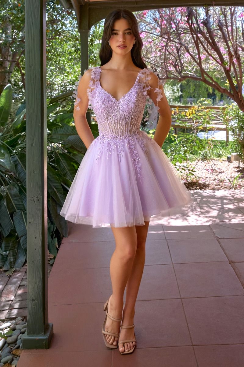 Tulle A-Line Short Dress With Floral Details (CD0249)