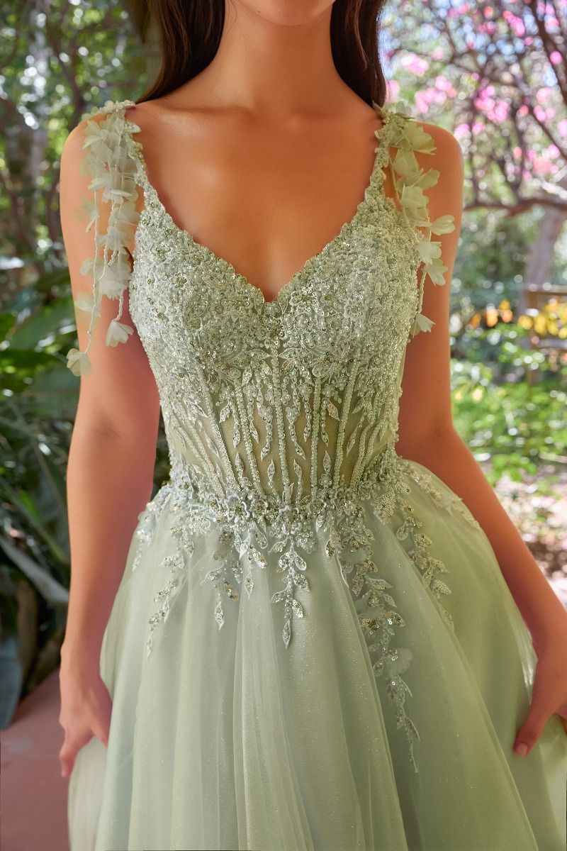 Tulle A-Line Short Dress With Floral Details (CD0249)