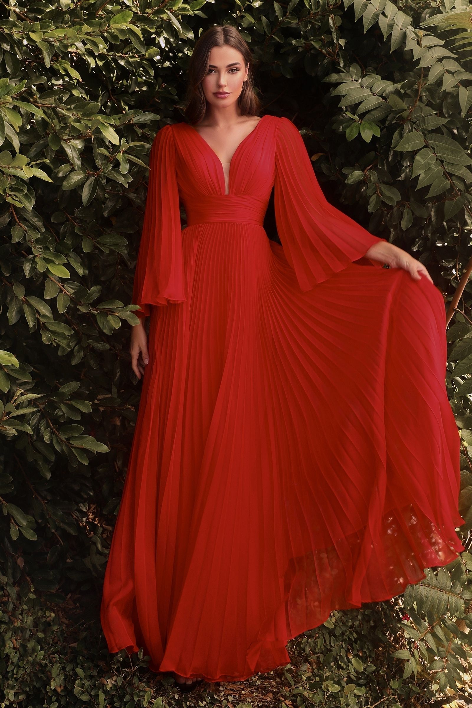 Pleated Chiffon Long Sleeve Gown (CD242)