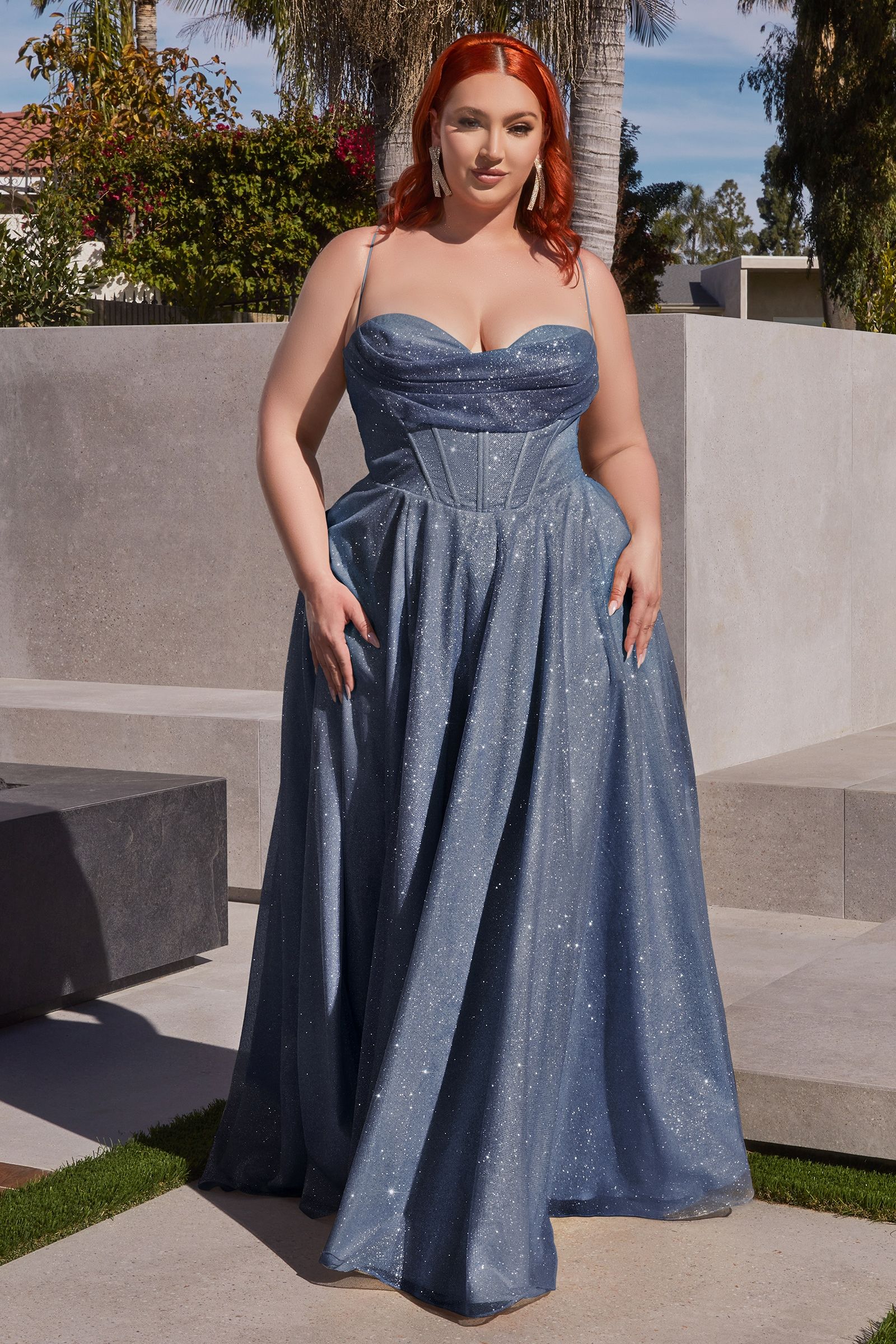 Radiant Sweetheart Shimmer Corset with Fitted Gown and Slit (CD252C)