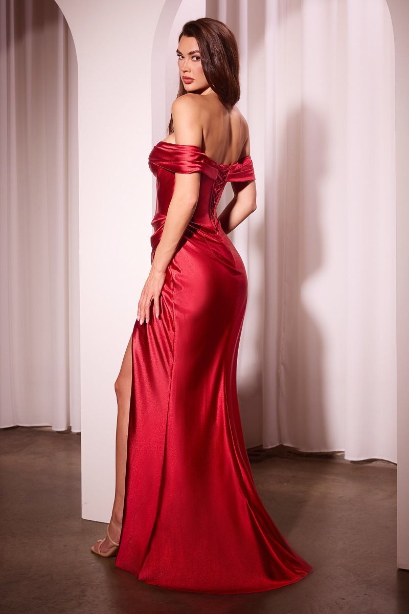 Satin Off The Shoulder Fitted Gown (CD370)