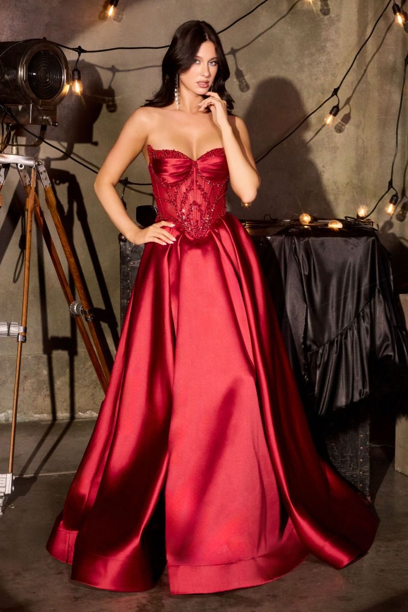 Strapless Sweetheart Beaded Illusion Corset Gown (CD389)