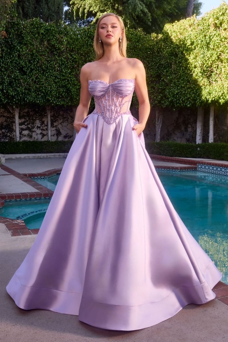 Elegant A-Line Gown With Strapless Sweetheart Bodice Detailed With Beaded Embellishments (CD389)
