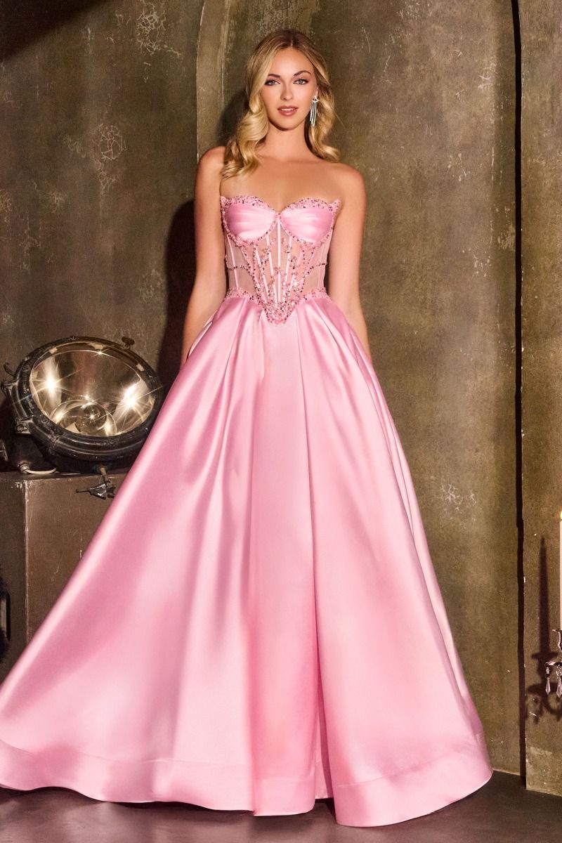 Strapless Sweetheart Beaded Illusion Corset Gown (CD389)