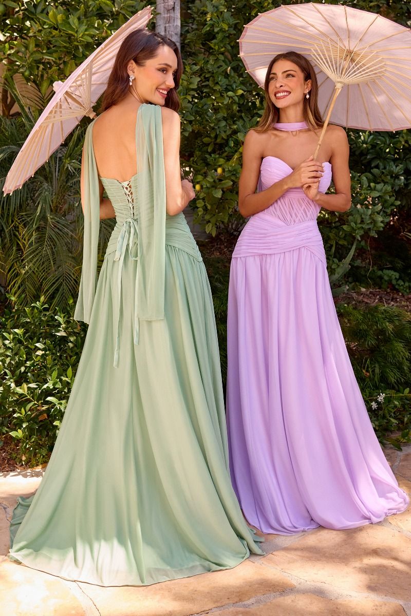 A-line Gown With Pleated Bodice and Chiffon Scarf (CD395)