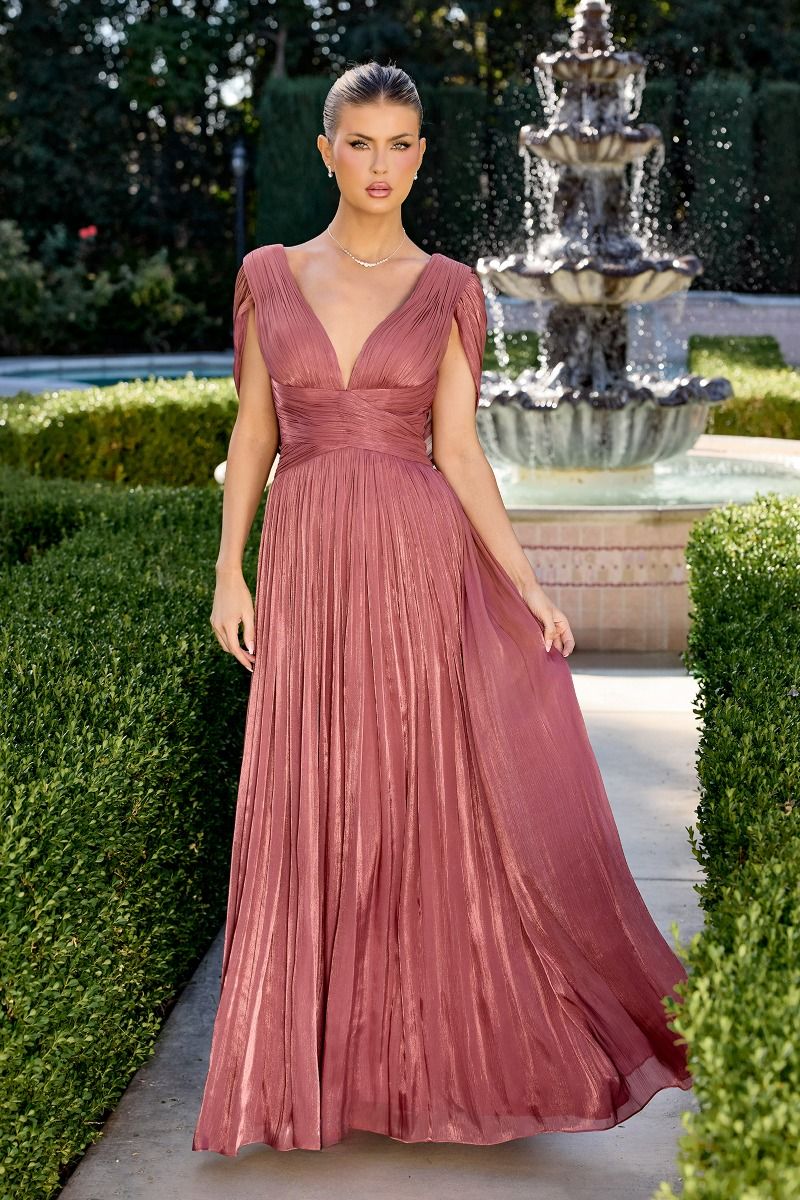 Glamorous Deep V-Pleated Chiffon A-Line Gown (CD413)