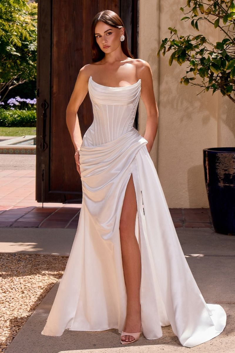 Strapless Satin Fitted Bridal Gown (CD636W)