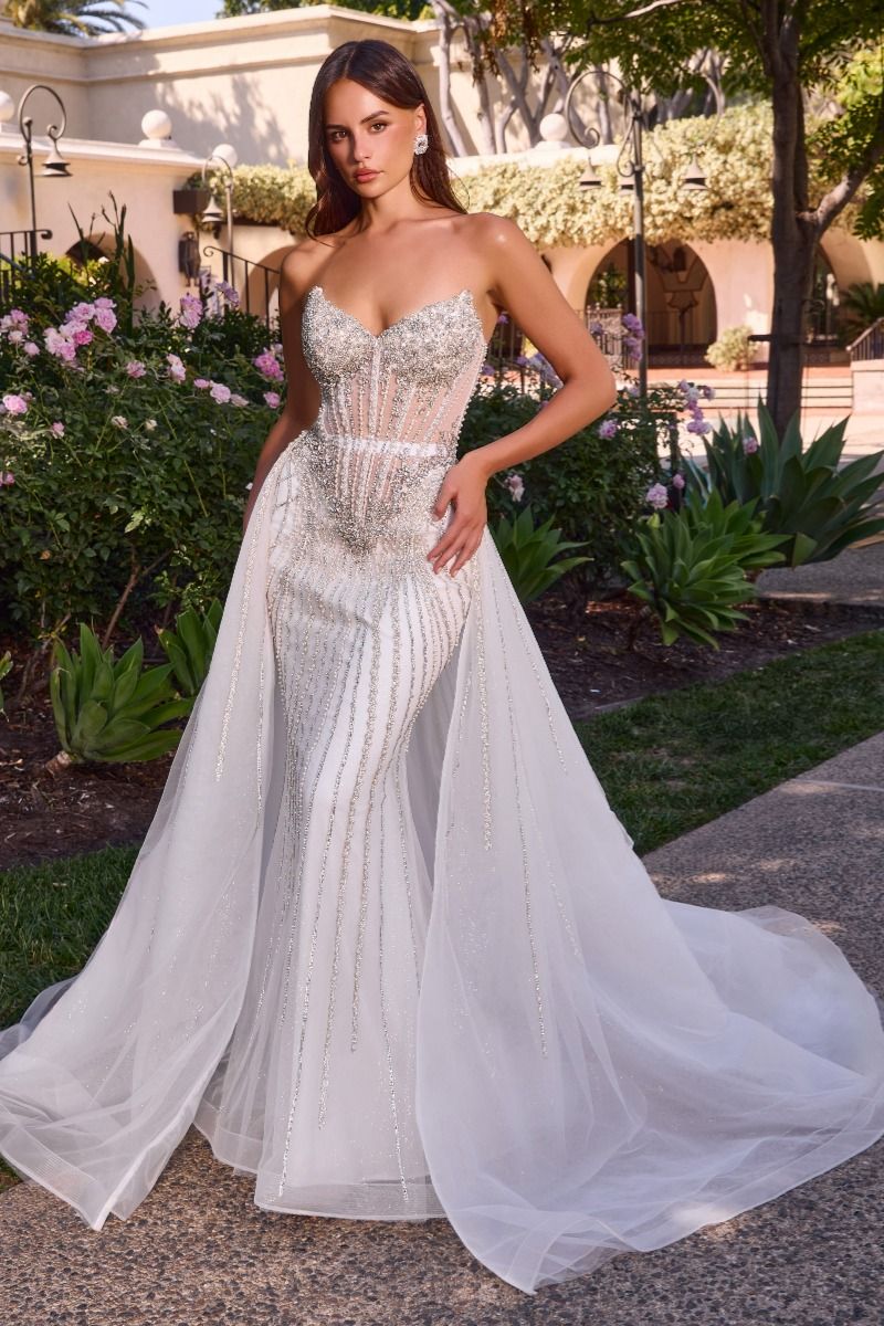 Beaded Bridal Gown With Tulle Overskirt (CD643W)