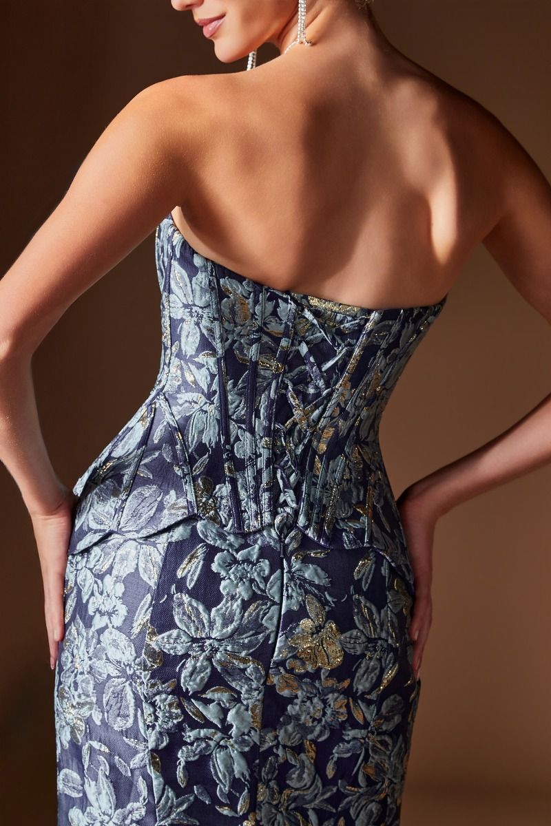 Floral Jacquard Strapless Corset Mermaid Gown with Matching Wrap (CD655)