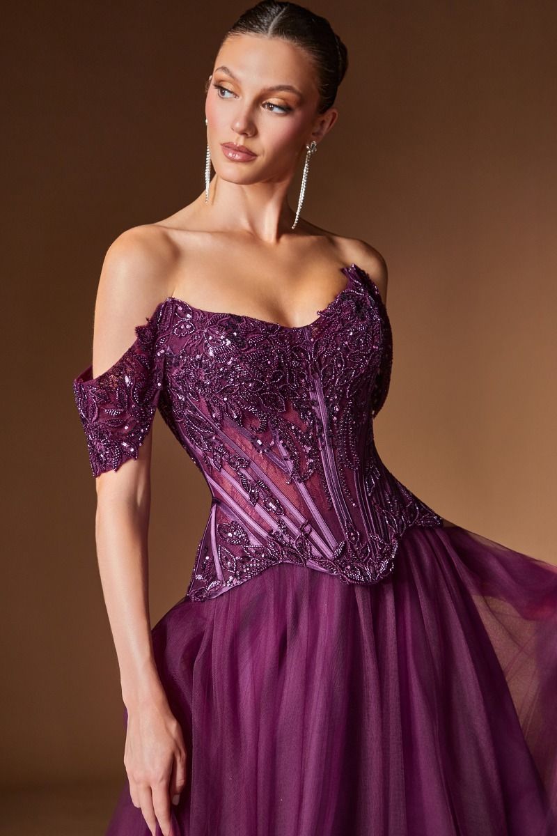 Off The Shoulder Layered Tulle Ball Gown (CD657)