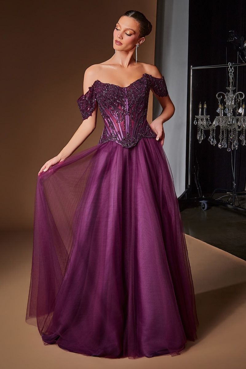 Off The Shoulder Layered Tulle Ball Gown (CD657)