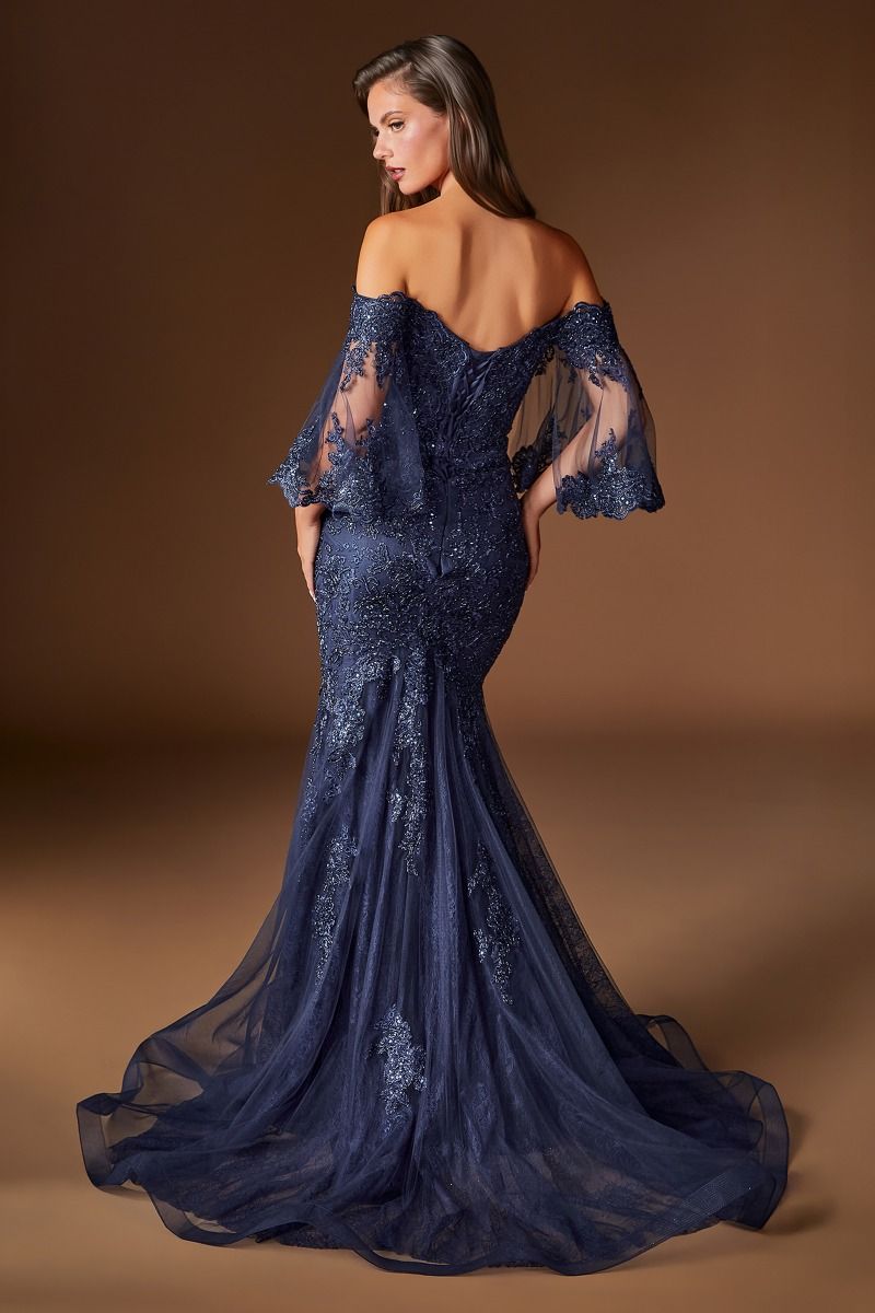 Fitted Lace Mermaid Gown With Bell Sleeves (CD659)