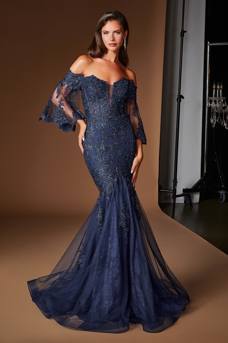 Fitted Lace Mermaid Gown With Bell Sleeves (CD659)