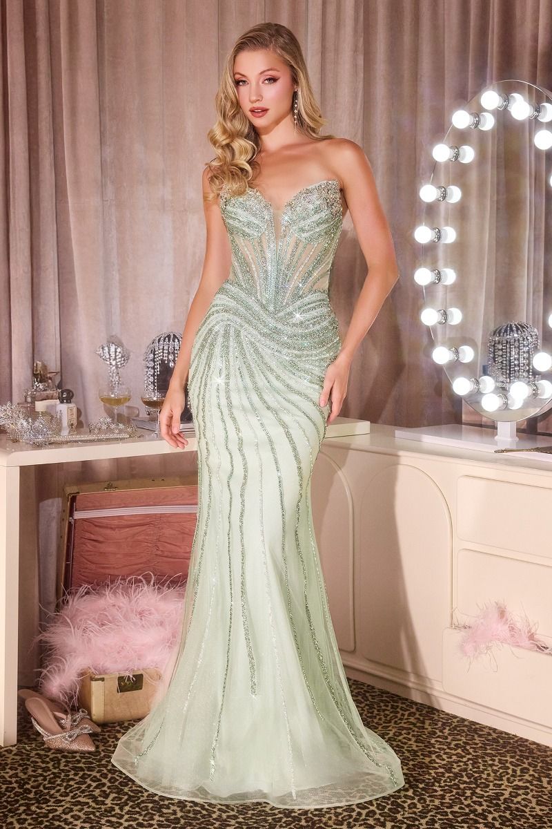 Beaded Illusion Corset with Plunging Sweetheart (CD660)