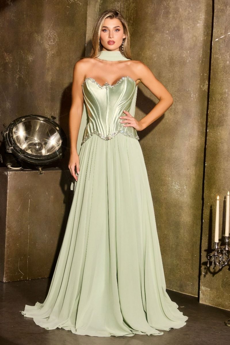 Regal Strapless Satin Corset with Chiffon Ball Gown (CD668)
