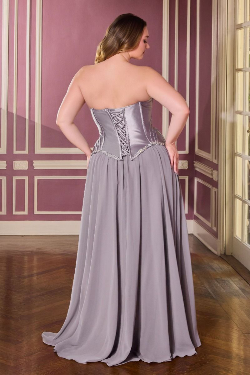 Luxe Strapless Satin Corset with Crystal Bodice and Chiffon Skirt (CD668C)
